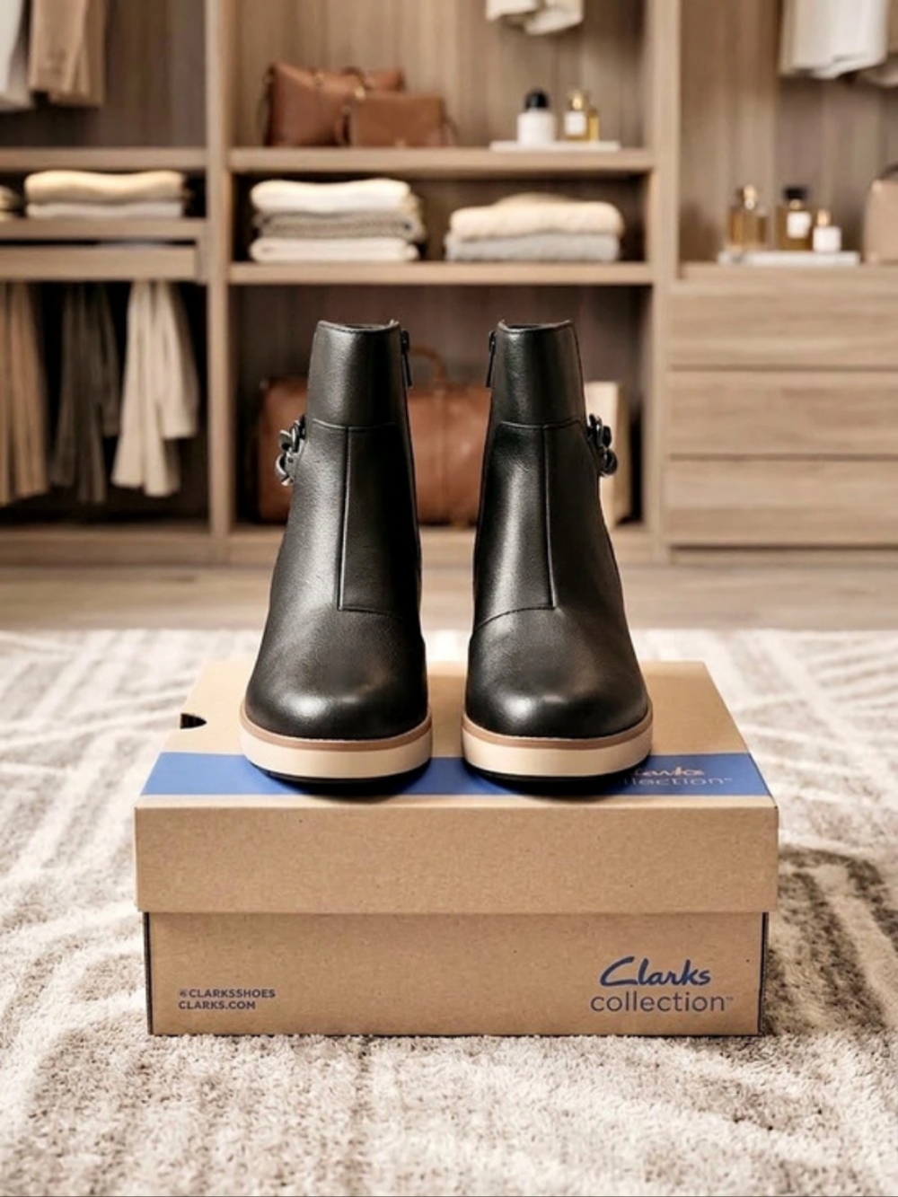 Clarks Zylah Rose Black Leather Ankle Boots